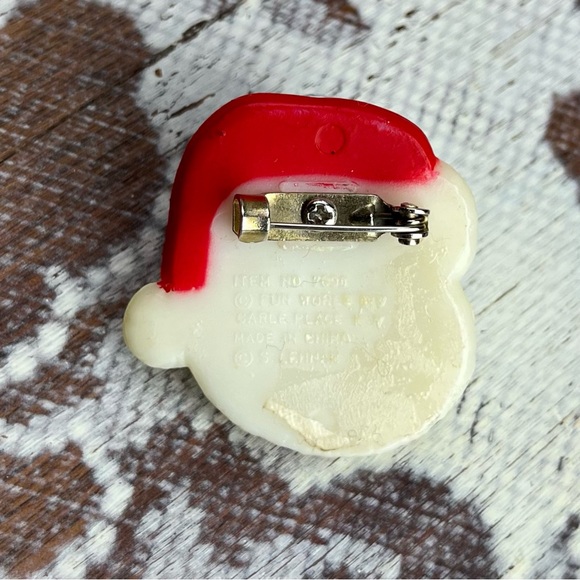 VINTAGE 70s 80s S Lehman Fun World Santa CLAUS Smiling Face Brooch Christmas Pin - Picture 5 of 8